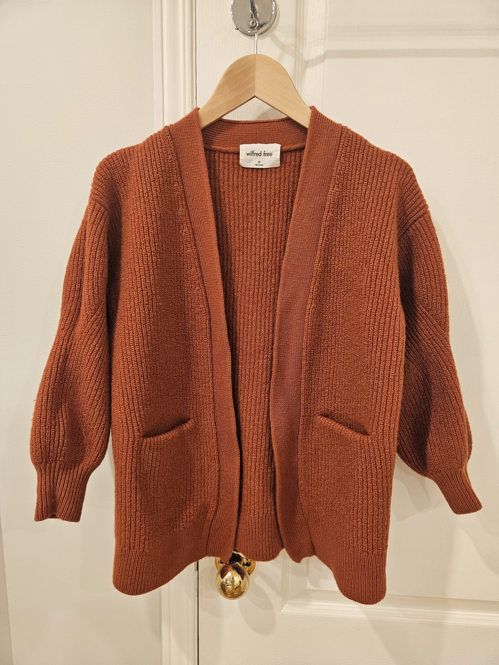Wilfred Free Orange Open-Front Knit Cardigan 100% Merino Wool Size XS
